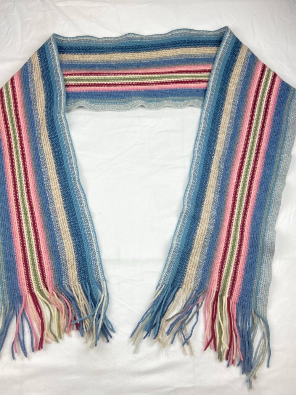 The Scarf Company Multi Color Wool Striped Scarf Pink, Blue, Green, Red, Cream